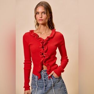 So Me Red Ruffled Cardigan